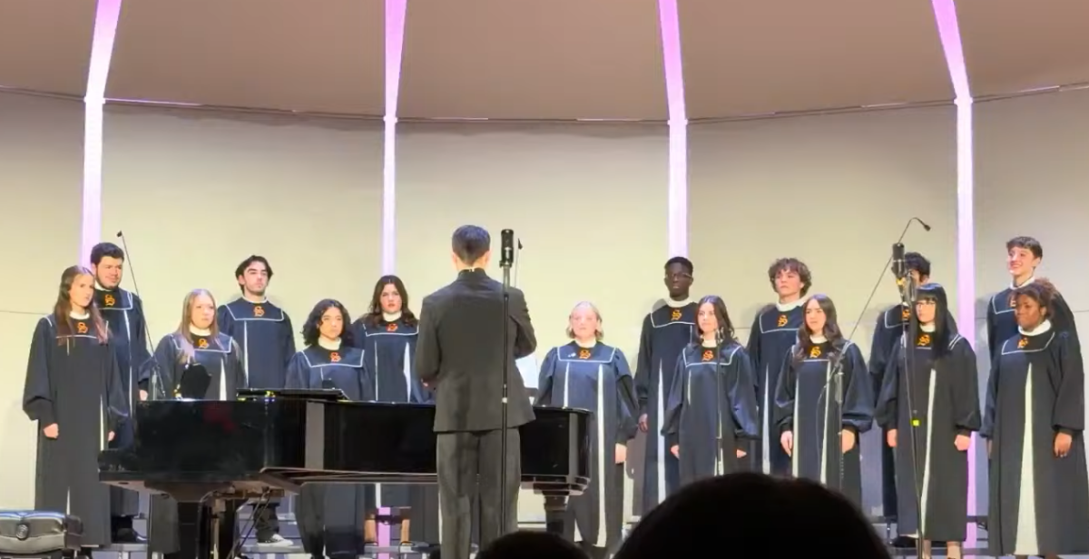 On December 11th, Somerville High School's choirs took the stage for their annual winter concert. Pictured here is the Chamber Choir, the after-school auditioned choir. Photo Courtesy of Jack Kern